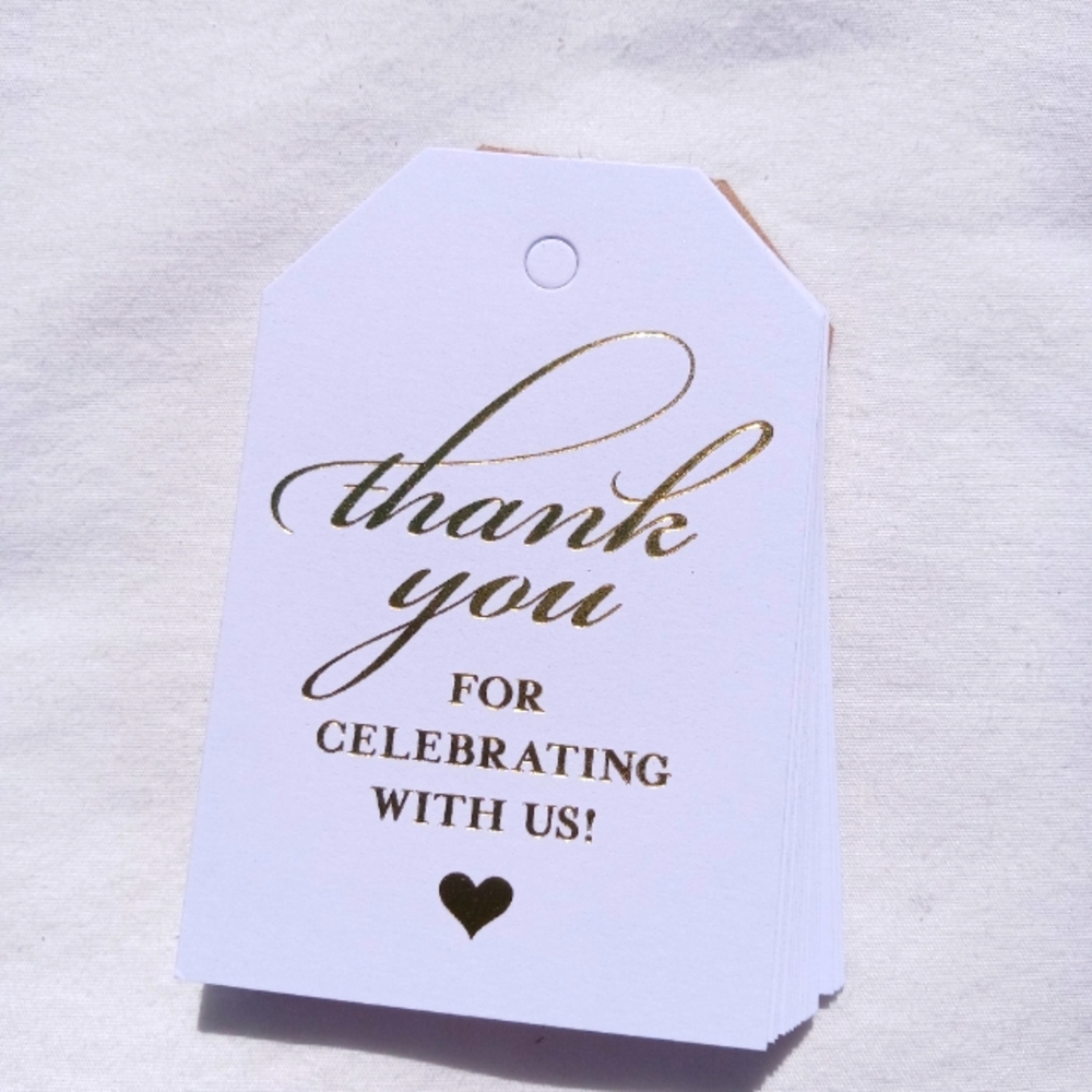 Thank You Tags Wedding White Gold 50 Pieces